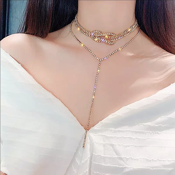 Silver Twisted Zircon Crystal Choker - Picture 2 of 5